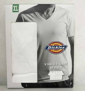 新品 4枚組 XL ★ Dickies ディッキーズ メンズ Vネック 半袖 Tシャツ ホワイト 白 無地 コットン 綿 インナー 大きいサイズ LL セット