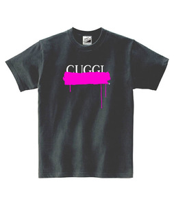 【パロディ黒ピンク2XL】5ozCUGGL(キューグル)メンズペイントカラーTシャツ送料無料・新品