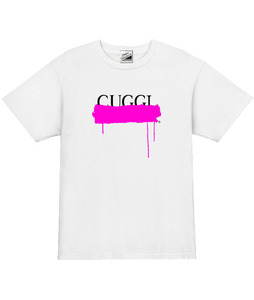 【パロディ白ピンクS】5ozCUGGL(キューグル)メンズペイントカラーTシャツ送料無料・新品