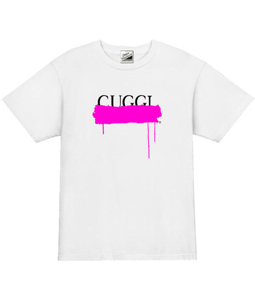 【パロディ白ピンク2XL】5ozCUGGL(キューグル)メンズペイントカラーTシャツ送料無料・新品