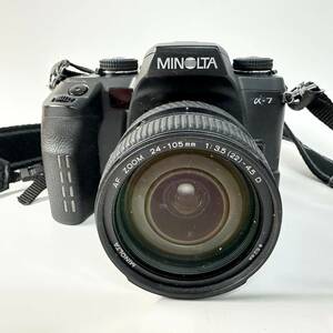 1円~【通電確認済】ミノルタ MINOLTA α-7 AF ZOOM 24-105mm 1:3.5(22)-4.5 D 一眼レフ フィルムカメラ レンズ ストラップ付き G131524