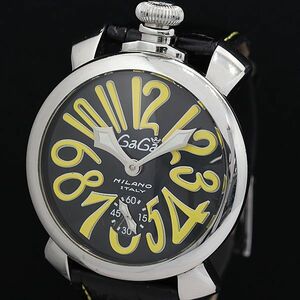 1円 稼動 良品 ガガミラノ マヌアーレ 手巻き 48mm 5010.12S 黒文字盤 BGT メンズ腕時計 SGN 5105100