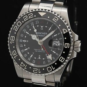 1円 稼働 良品 ワンチャー アストロノートII GMT AT/自動巻き 24時間表示 黒文字盤 デイト 12ETY メンズ腕時計 JNM 8834000