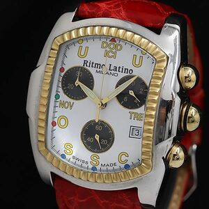 1円 稼働 良品 リトモラティーノ QZ クロノ デイト 白文字盤 100ｍ ミラノ 1ERT メンズ腕時計 OGH 0594000