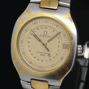 1円 稼動 1DIT オメガ シーマスター GMT ポラリス QZ オレンジ文字盤 デイト メンズ腕時計 OGI 7223200