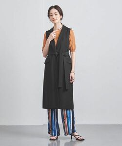 E318 美品 UNITED ARROWS ユナイテッドアローズ R/PU テーラードカラー ロングベスト ロングジャケット 黒 ブラック レディース