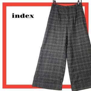 美品　index インデックス　レディース　ワイドパンツ　パンツ チェック グレー ワイド ロング丈 パンツ