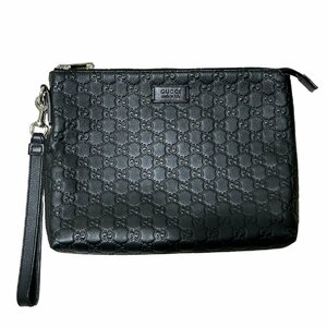 GUCCI Gucci 473881 second bag leather clutch bag black group men's GG pattern embossment [ used ]