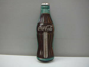 アンティーク祭 コカ・コーラ 瓶型 ボトル型 温度計付 ブリキ看板 縦約43cm 自宅長期保管品 色褪せ サビ 汚れ