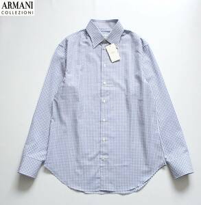 未使用【 ARMANI COLLEZIONI アルマーニ 】長袖 コットン シャツ 41/16 チェック H0058L 定価\25,000 格子 Y チュニジア製 ビジネス