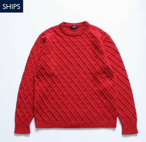 【 SHIPS シップス 】ウール100% ドネガル ネップ クロスストライプ ニット クルーネックセーター M 116-05-0208 定価\16,940Z レッド