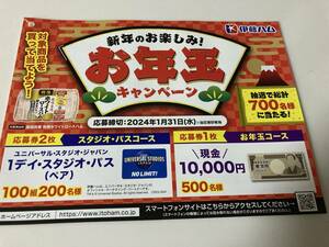 伊藤ハム　応募券2枚　1デイ・スタジオ・パス 100組200名　現金10,000円 500名　新年のお楽しみ！お年玉キャンペーン♪