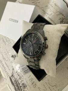 超美品！ 2023年11月購入 CITIZEN シチズン アテッサ ブラックチタン メンズ 電波ソーラー at8185-62e