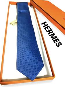 即日発送 送料無料 新品 未使用 箱付 タグ付 美品 ネクタイ エルメス HERMES ファソネ H織 バイカラー ブルー 青 シルク 総柄 パーティ 