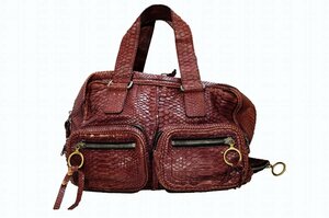 1円 Chloe クロエ パイソンハンドバッグ ボストンバッグ ピンク系 天然皮革 本物 6AS181-50 中古品