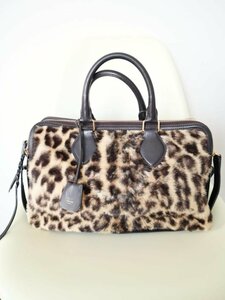 【送料込】CELINE セリーヌ ハンドバッグ3WAYハラコ×レザーレオパード ベージュ ダークブラウン メイン内ポケット×1 6432692