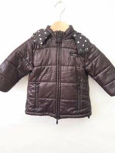 【送料込】[キッズ/子供服]　FITH フィス コート(リバーシブル) 120cm 茶／黒×オフホワイト水玉模様 中綿入り フード 男女共用 /n471363