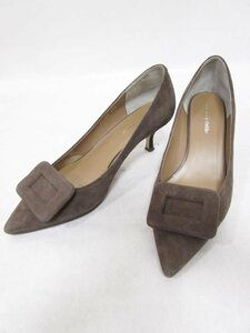 【送料込】 Odette e Odile オデットエオディール くつ ブラウン シルキーパンプス ポインテッドトゥ スクエアモチーフ size24.5cm/956765