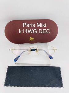 QA322 Paris miki k14 DEC メガネ　ツーポイント　フレーム　日本製　(14金　飾り) チタン　ケース付き