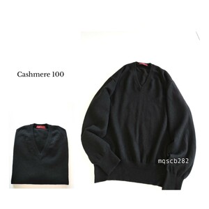 カシミヤ100 Le Cent レセント Vネック ニット セーター size M 黒 made in Japan