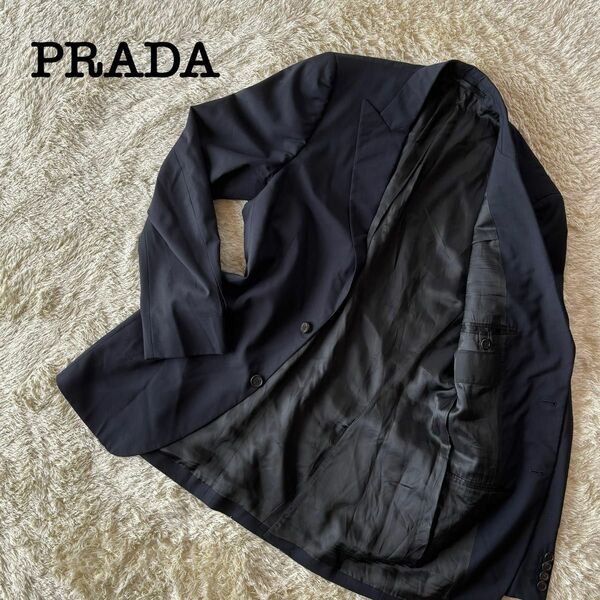 【人気】PRADA プラダ テーラードジャケット 紺ブレ 2ボタン 48 ブレザー ウール