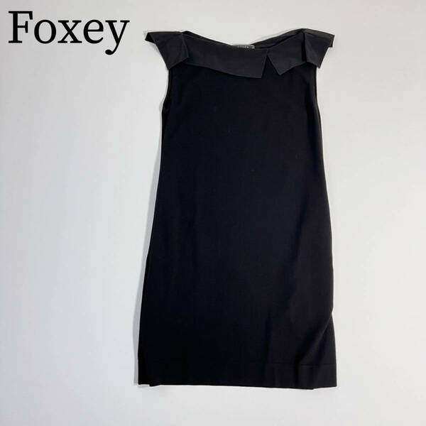 FOXEY フォクシー ドレス　膝丈ワンピース ニットワンピース　ブラック ストレートライン レディース