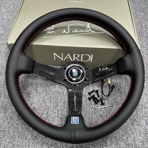 炭素繊維★NARDI★ステアリング スポーツステアリングホイール 高品質 車ハンドル PVCレザー 340mm 13インチ レース ドリフト ステアリング