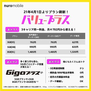 nuroモバイル エントリーパッケージ docomo/softbank/au対応の格安SIM 全プラン適用 お得の画像3