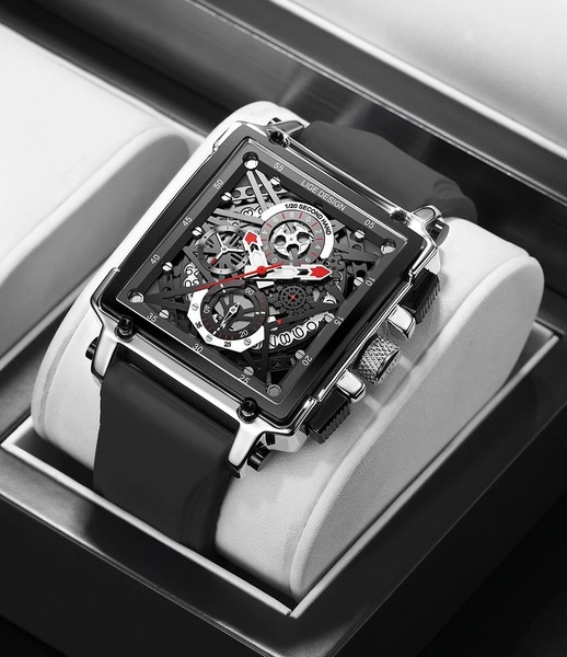 腕時計 メンズ クォーツ クロノグラフ LIGE 新品 未使用 ブラック 黒 防水 高品質 シリコンバンド ケース付き ベルト　apple G-shock