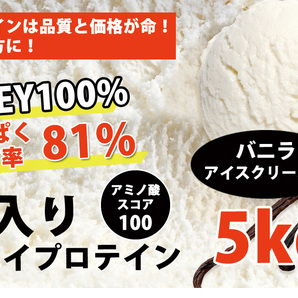 送料無料★国産★バニラアイスクリーム味★ホエイプロテイン5kg★含有率81%★アミノ酸スコア100★バニラ味★国産最安値挑戦中★バニラ味の画像2