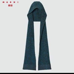 UNIQLO（ユニクロ） マルニ　ミックスカラーニット　フードストール　マフラー　ブルー