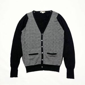 JOHN SMEDLEY/Merino Wool/Knit Cardigan/Glen Check/Made in England/Small/ジョンスメドレー/メリノウール/長袖ニットカーディガン