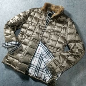 極美品 L バーバリーブラックレーベル ダウンジャケット ブルゾン キルティング ラビットファー ノバチェック BURBERRYBLACKLABEL