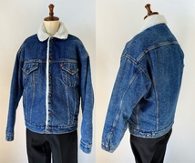 ★90s位【USA製 名作】ビンテージ Levi's リーバイス 70609-0218 ポケット付き ボア デニム トラッカー ジャケット Gジャン S インディゴ_画像3