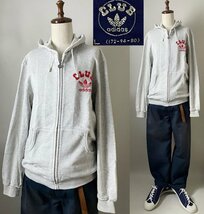 ☆ 名作 80年代 日本デサント製 ビンテージ CLUB ADIDAS クラブ アディダス スウェット パーカー フーディ ジャケット L ライトグレー系_画像1