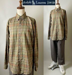 ★【名作 インド製 】90s ビンテージ RALPH LAUREN CLASSIC FIT ラルフローレン クラシック フィットコットン100％ チェック柄 シャツ S