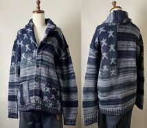 ★名作 DENIM&SUPPLY RALPH LAUREN デニム＆サプライ 星条旗 ショールカラー ニット カーディガン メンズ 綿100 サイズ L インディゴブルー_画像3