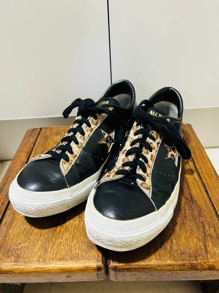 旧日本製 CONVERSE ONE STAR 黒 レオパード ワンスター