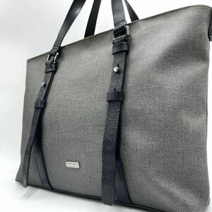 1円【美品】フェラガモ Salvatore Ferragamo メンズ ビジネス トートバッグ ハンド ブラック レザー 黒 A4可 ガンチーニ 大容量 PVC 型押し