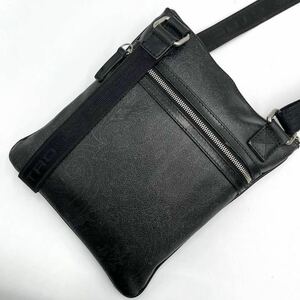 1円【希少モデル】エトロ ETRO メンズ ビジネス ショルダーバッグ ボディバッグ サコッシュ ペイズリー柄 PVC レザー 本革 斜め掛け 黒