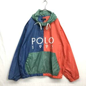 KZ7484★POLO RALPH LAUREN : POLO 1992 アノラックパーカー★XXL★青/赤/緑系 ポロラルフローレン 