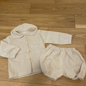 韓国　子供服　90 コーデュロイ　セットアップ　新品　未使用　シャツ　ブルマ　韓国子供服　セトア　薄手　ベージュ