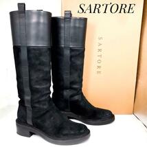 ☆即決・送料無料☆ 【保存箱付】SARTORE サルトル スウェード ロングブーツ 黒 ブラック 23.5cm 革靴 ブーツ 本革 本皮 レディース_画像1