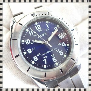 セイコー アルバ V742-8A40 デイト ネイビー文字盤 クォーツ 39.5mm メンズ 腕時計 稼動品 SEIKO ALBA