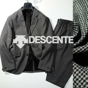 【ほぼ未使用】DESCENTE 千鳥格子 ハウンドトゥース 高級感ある手触り セットアップ ストレッチスーツ デサント ダークグレー Mサイズ