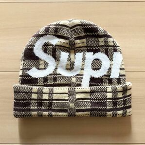 シュプリーム　Big Logo Beanie　茶色チェック