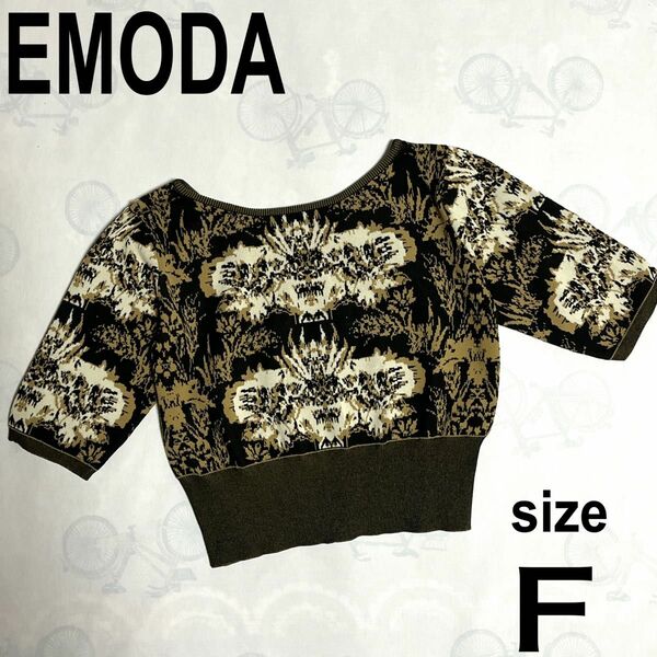 【EMODA】 ショート丈 セーター　柄　五分袖