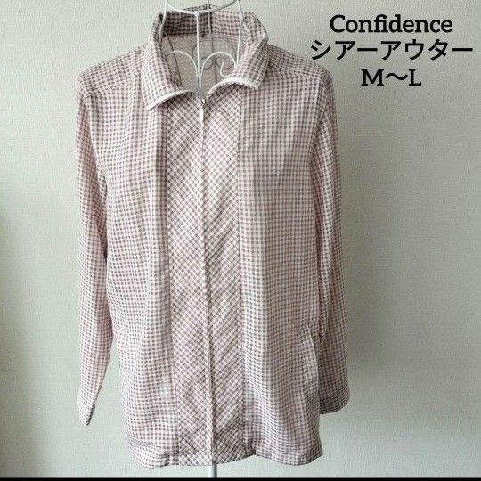 【送料無料】confidence シアー アウター チェック ピンク系 M L