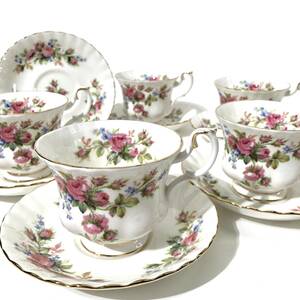 ROYAL ALBERT ロイヤルアルバート MOSS ROSE モスローズ カップ&ソーサー 5客セット ボーンチャイナ 金彩 洋食器 バラ 菊E