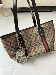 GUCCI グッチ シェリーライン GGキャンバス トートバッグ チャーム付き　ブルドッグ　137396・205027　